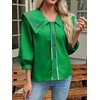 image:imageCicy Bell Womens Button Down Shirts Trendy Casual 34 Lantern Sleeve Blouse Square Neck Collared Tops Green