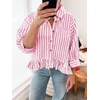 image:imageCicy Bell Womens Cropped Striped Button Down Shirts Ruffle 34 Length Sleeve Summer Tops Dressy Casual BlousesBright Pink