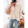 image:imageCicy Bell Womens Cropped Striped Button Down Shirts Ruffle 34 Length Sleeve Summer Tops Dressy Casual BlousesBrown