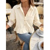 image:imageCicy Bell Womens Cropped Striped Button Down Shirts Ruffle 34 Length Sleeve Summer Tops Dressy Casual BlousesCheckered Apricot
