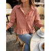 image:imageCicy Bell Womens Cropped Striped Button Down Shirts Ruffle 34 Length Sleeve Summer Tops Dressy Casual BlousesCheckered Burgundy