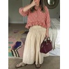 image:imageCicy Bell Womens Cropped Striped Button Down Shirts Ruffle 34 Length Sleeve Summer Tops Dressy Casual BlousesCheckered Burgundy