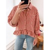 image:imageCicy Bell Womens Cropped Striped Button Down Shirts Ruffle 34 Length Sleeve Summer Tops Dressy Casual BlousesCheckered Burgundy