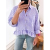 image:imageCicy Bell Womens Cropped Striped Button Down Shirts Ruffle 34 Length Sleeve Summer Tops Dressy Casual BlousesCheckered Purple