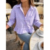 image:imageCicy Bell Womens Cropped Striped Button Down Shirts Ruffle 34 Length Sleeve Summer Tops Dressy Casual BlousesCheckered Purple