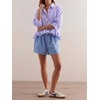 image:imageCicy Bell Womens Cropped Striped Button Down Shirts Ruffle 34 Length Sleeve Summer Tops Dressy Casual BlousesCheckered Purple
