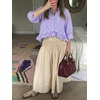 image:imageCicy Bell Womens Cropped Striped Button Down Shirts Ruffle 34 Length Sleeve Summer Tops Dressy Casual BlousesCheckered Purple