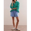 image:imageCicy Bell Womens Cropped Striped Button Down Shirts Ruffle 34 Length Sleeve Summer Tops Dressy Casual BlousesDark Green