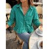 image:imageCicy Bell Womens Cropped Striped Button Down Shirts Ruffle 34 Length Sleeve Summer Tops Dressy Casual BlousesDark Green