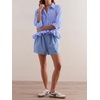 image:imageCicy Bell Womens Cropped Striped Button Down Shirts Ruffle 34 Length Sleeve Summer Tops Dressy Casual BlousesDark Purple