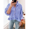 image:imageCicy Bell Womens Cropped Striped Button Down Shirts Ruffle 34 Length Sleeve Summer Tops Dressy Casual BlousesDark Purple