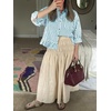 image:imageCicy Bell Womens Cropped Striped Button Down Shirts Ruffle 34 Length Sleeve Summer Tops Dressy Casual BlousesJean Blue