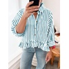 image:imageCicy Bell Womens Cropped Striped Button Down Shirts Ruffle 34 Length Sleeve Summer Tops Dressy Casual BlousesJean Blue