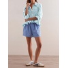 image:imageCicy Bell Womens Cropped Striped Button Down Shirts Ruffle 34 Length Sleeve Summer Tops Dressy Casual BlousesJean Blue