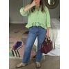 image:imageCicy Bell Womens Cropped Striped Button Down Shirts Ruffle 34 Length Sleeve Summer Tops Dressy Casual BlousesLight Yellow