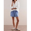 image:imageCicy Bell Womens Cropped Striped Button Down Shirts Ruffle 34 Length Sleeve Summer Tops Dressy Casual BlousesWhite Polka Dots