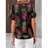 image:imageCicy Bell Womens Floral Short Puff Sleeve Tops Boho V Neck Summer Blouses Dressy Casual ShirtsBlack