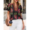 image:imageCicy Bell Womens Floral Short Puff Sleeve Tops Boho V Neck Summer Blouses Dressy Casual ShirtsBlack