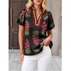 image:imageCicy Bell Womens Floral Short Puff Sleeve Tops Boho V Neck Summer Blouses Dressy Casual ShirtsBlack