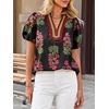 image:imageCicy Bell Womens Floral Short Puff Sleeve Tops Boho V Neck Summer Blouses Dressy Casual ShirtsBlack