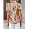 image:imageCicy Bell Womens Floral Short Puff Sleeve Tops Boho V Neck Summer Blouses Dressy Casual ShirtsKhaki