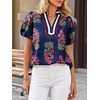 image:imageCicy Bell Womens Floral Short Puff Sleeve Tops Boho V Neck Summer Blouses Dressy Casual ShirtsNavy