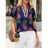 image:imageCicy Bell Womens Floral Short Puff Sleeve Tops Boho V Neck Summer Blouses Dressy Casual ShirtsNavy