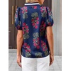 image:imageCicy Bell Womens Floral Short Puff Sleeve Tops Boho V Neck Summer Blouses Dressy Casual ShirtsNavy