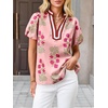 image:imageCicy Bell Womens Floral Short Puff Sleeve Tops Boho V Neck Summer Blouses Dressy Casual ShirtsPink