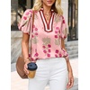 image:imageCicy Bell Womens Floral Short Puff Sleeve Tops Boho V Neck Summer Blouses Dressy Casual ShirtsPink