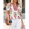 image:imageCicy Bell Womens Floral Short Puff Sleeve Tops Boho V Neck Summer Blouses Dressy Casual ShirtsWhite