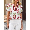 image:imageCicy Bell Womens Floral Short Puff Sleeve Tops Boho V Neck Summer Blouses Dressy Casual ShirtsWhite