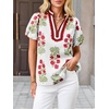 image:imageCicy Bell Womens Floral Short Puff Sleeve Tops Boho V Neck Summer Blouses Dressy Casual ShirtsWhite