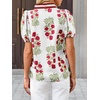 image:imageCicy Bell Womens Floral Short Puff Sleeve Tops Boho V Neck Summer Blouses Dressy Casual ShirtsWhite