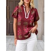 image:imageCicy Bell Womens Floral Short Puff Sleeve Tops Boho V Neck Summer Blouses Dressy Casual ShirtsWine Red