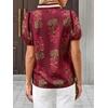 image:imageCicy Bell Womens Floral Short Puff Sleeve Tops Boho V Neck Summer Blouses Dressy Casual ShirtsWine Red