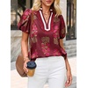 image:imageCicy Bell Womens Floral Short Puff Sleeve Tops Boho V Neck Summer Blouses Dressy Casual ShirtsWine Red
