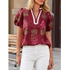 image:imageCicy Bell Womens Floral Short Puff Sleeve Tops Boho V Neck Summer Blouses Dressy Casual ShirtsWine Red