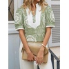 image:imageCicy Bell Womens Floral Short Puff Sleeve Tops V Neck Patchwork Boho Summer Vacation Casual BlousesArmy Green