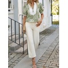 image:imageCicy Bell Womens Floral Short Puff Sleeve Tops V Neck Patchwork Boho Summer Vacation Casual BlousesArmy Green