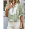 image:imageCicy Bell Womens Floral Short Puff Sleeve Tops V Neck Patchwork Boho Summer Vacation Casual BlousesArmy Green