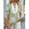 image:imageCicy Bell Womens Floral Short Puff Sleeve Tops V Neck Patchwork Boho Summer Vacation Casual BlousesArmy Green