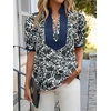 image:imageCicy Bell Womens Floral Short Puff Sleeve Tops V Neck Patchwork Boho Summer Vacation Casual BlousesBlack