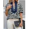 image:imageCicy Bell Womens Floral Short Puff Sleeve Tops V Neck Patchwork Boho Summer Vacation Casual BlousesBlack