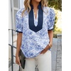 image:imageCicy Bell Womens Floral Short Puff Sleeve Tops V Neck Patchwork Boho Summer Vacation Casual BlousesBlue