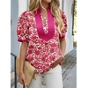 image:imageCicy Bell Womens Floral Short Puff Sleeve Tops V Neck Patchwork Boho Summer Vacation Casual BlousesBurgundy