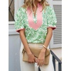image:imageCicy Bell Womens Floral Short Puff Sleeve Tops V Neck Patchwork Boho Summer Vacation Casual BlousesGreen