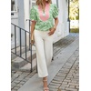 image:imageCicy Bell Womens Floral Short Puff Sleeve Tops V Neck Patchwork Boho Summer Vacation Casual BlousesGreen
