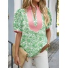 image:imageCicy Bell Womens Floral Short Puff Sleeve Tops V Neck Patchwork Boho Summer Vacation Casual BlousesGreen