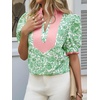 image:imageCicy Bell Womens Floral Short Puff Sleeve Tops V Neck Patchwork Boho Summer Vacation Casual BlousesGreen